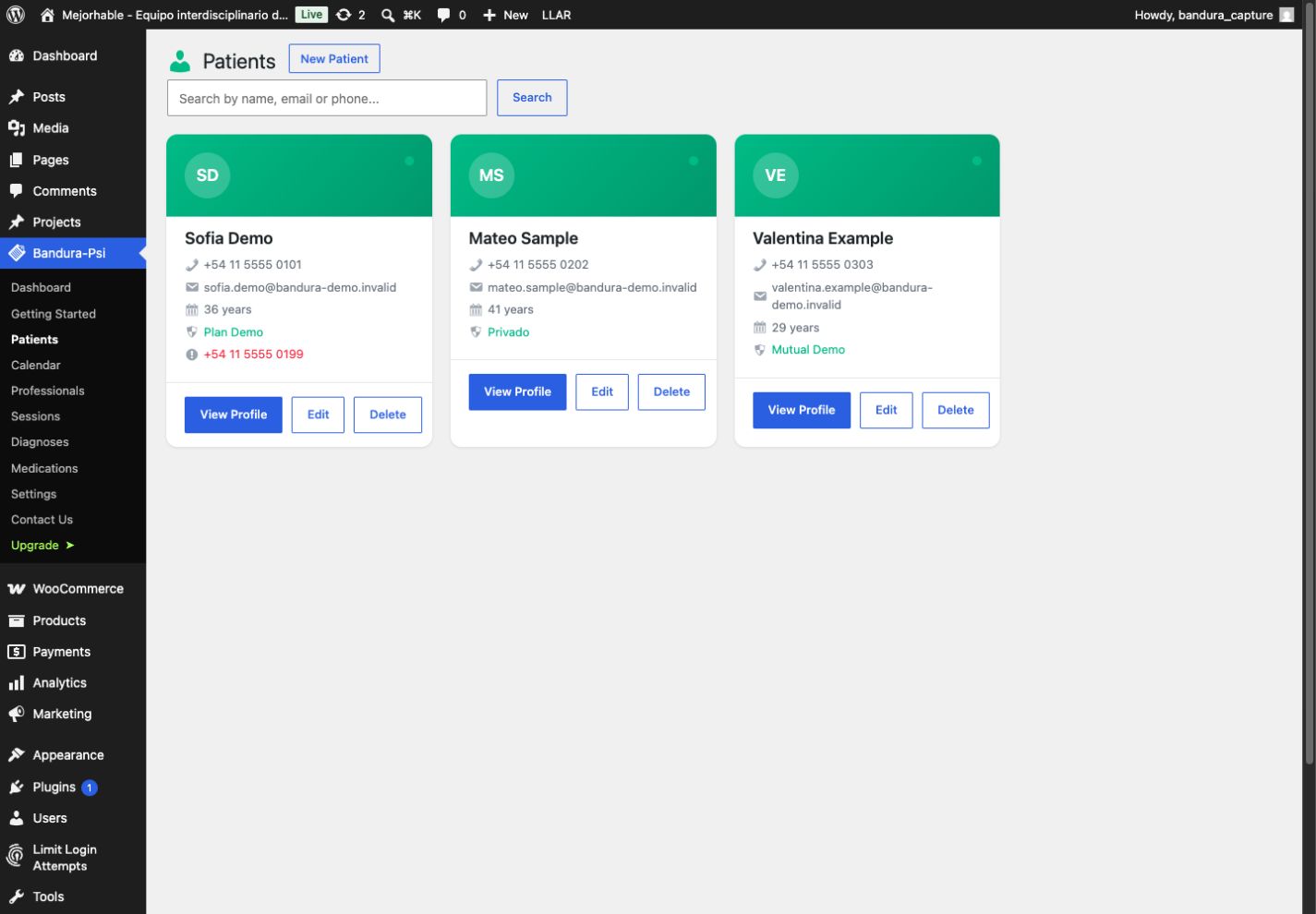 Bandura-Psi patient list screenshot