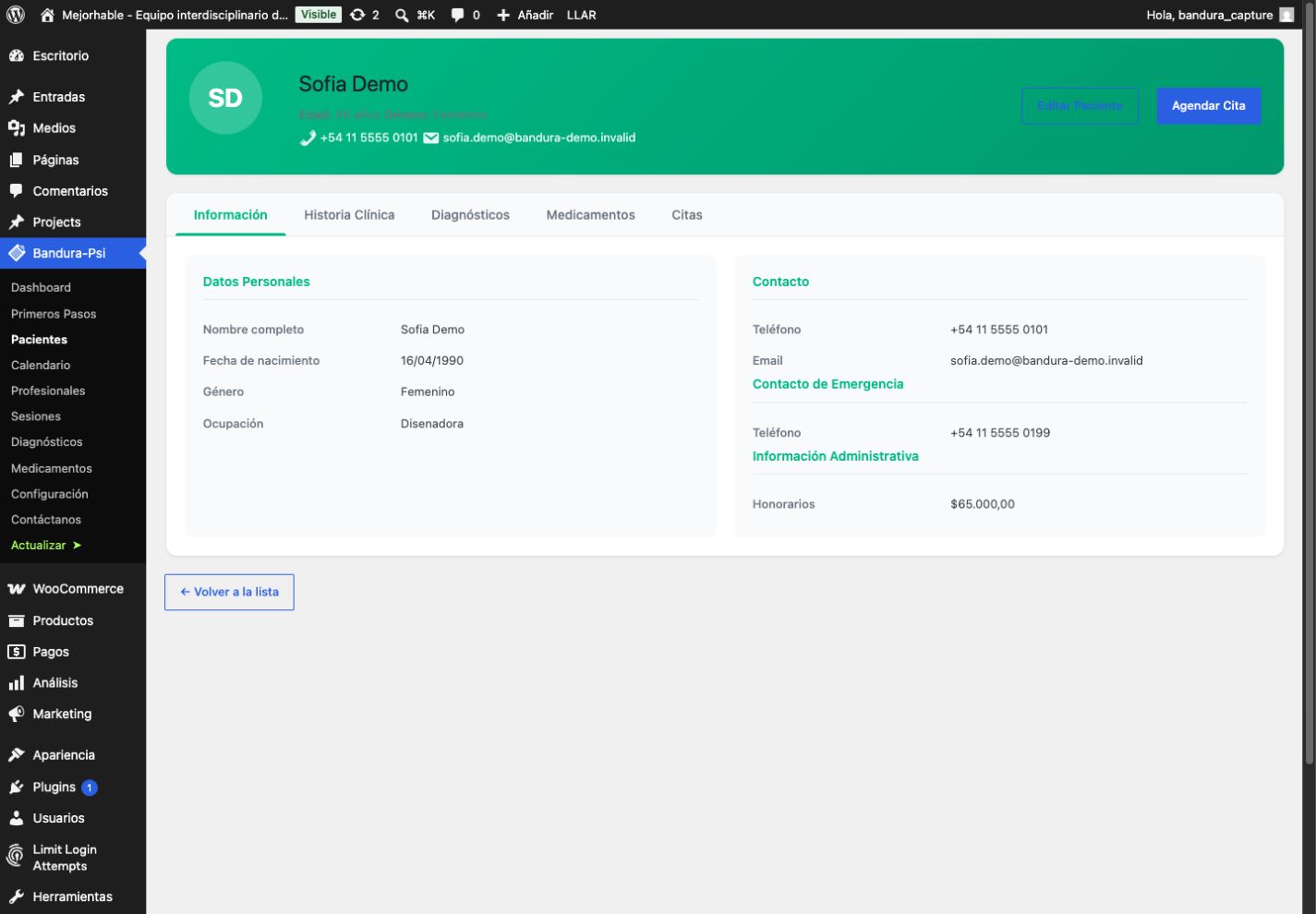 Bandura-Psi patient profile screenshot